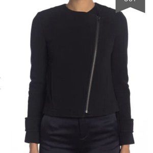 NWT Vince Asymmetrical Knit Moto Jacket Size 6 Small Black Cotton Blend Washable